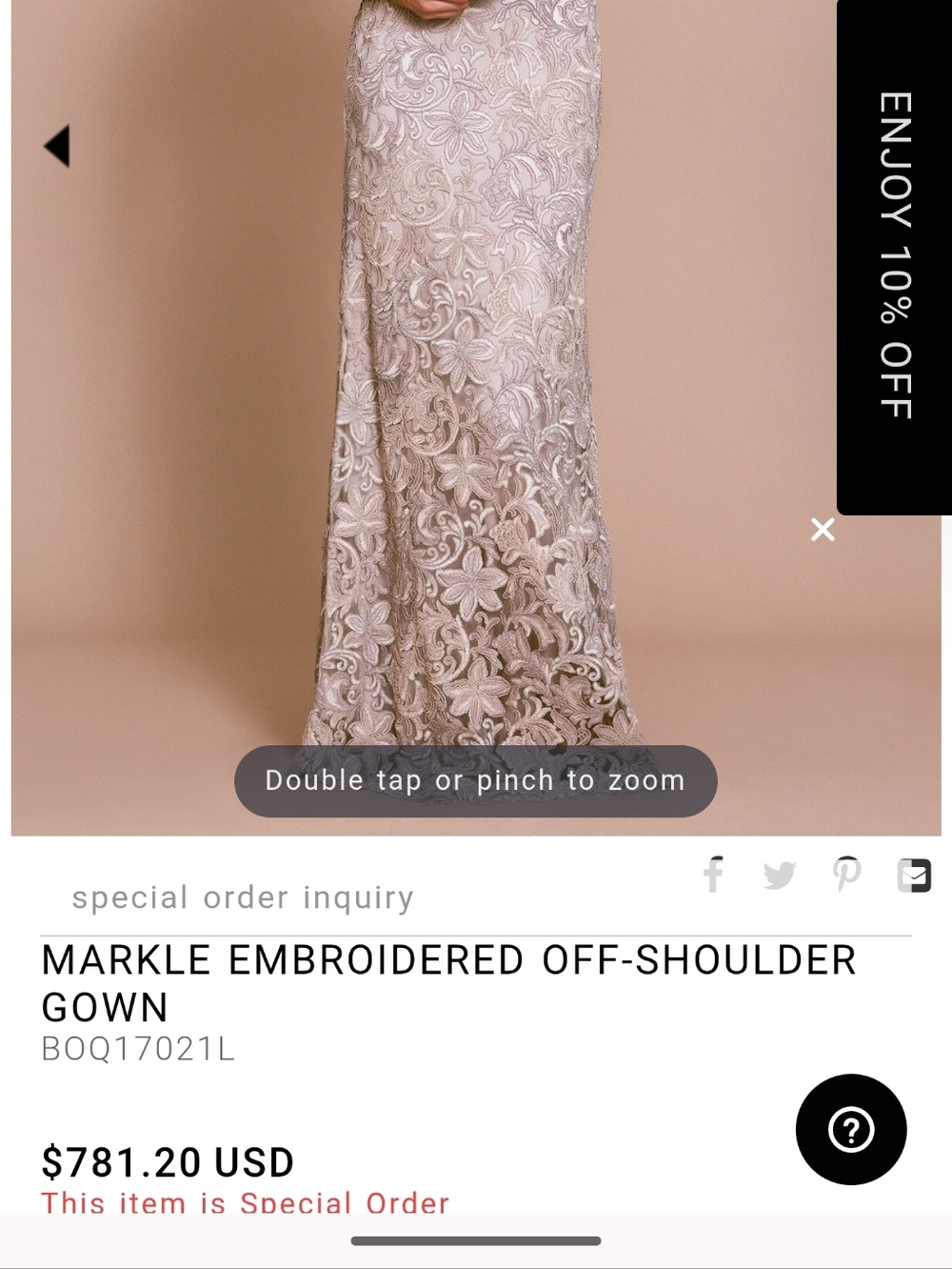 Tadashi Shoji Markle Embroidered Off-Shoulder Gown - Picture 8 of 14